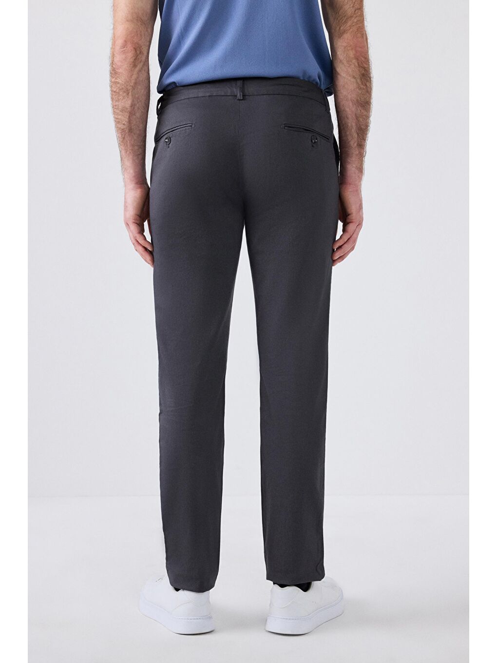 Slim Fit Antrasit Armürlü Yan Beli Lastikli Esnek Elastanlı Yandan Cepli Chino Pantolon-3
