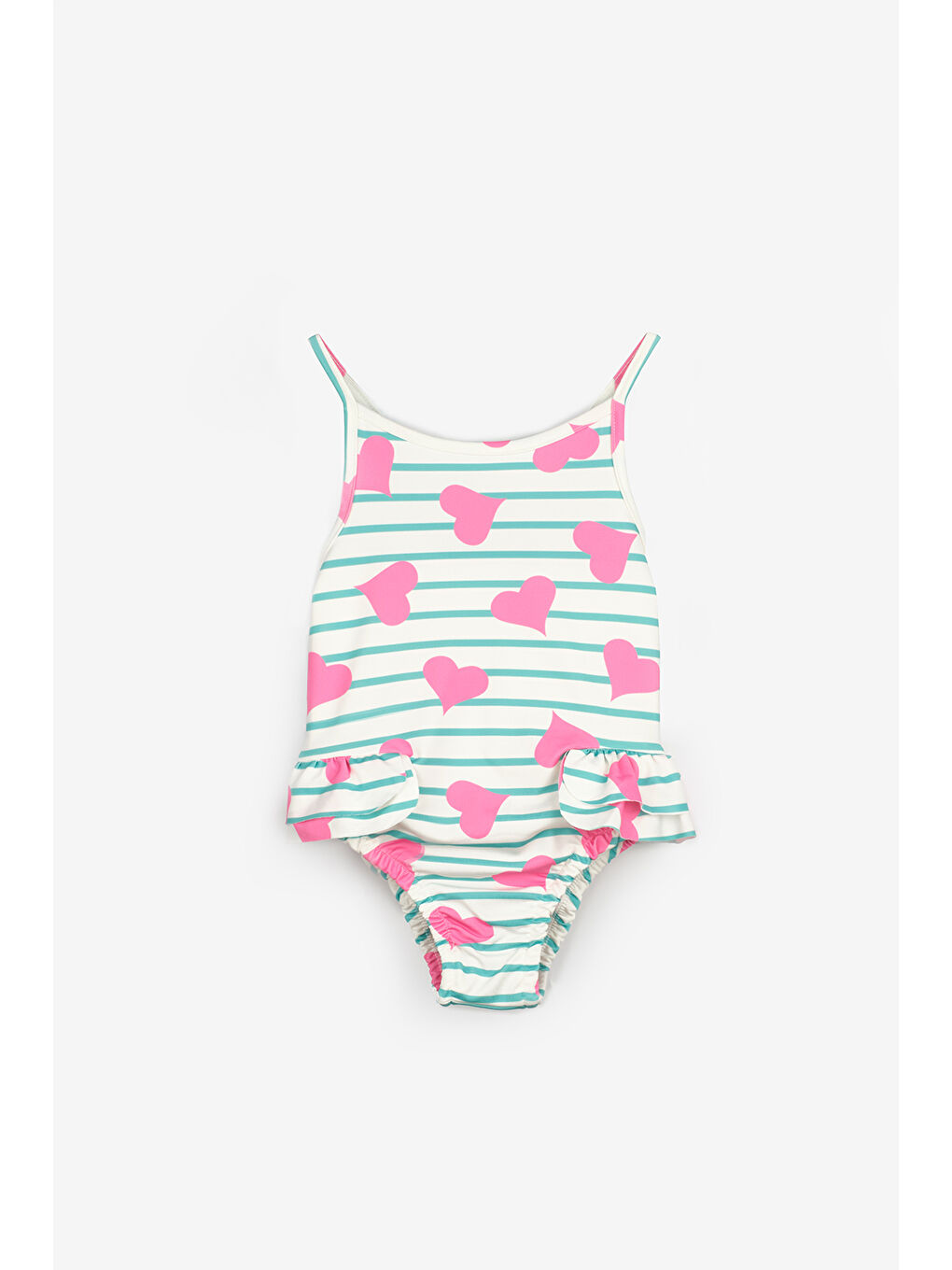 Ekru Kalp Desenli Kız Çocuk Mayo