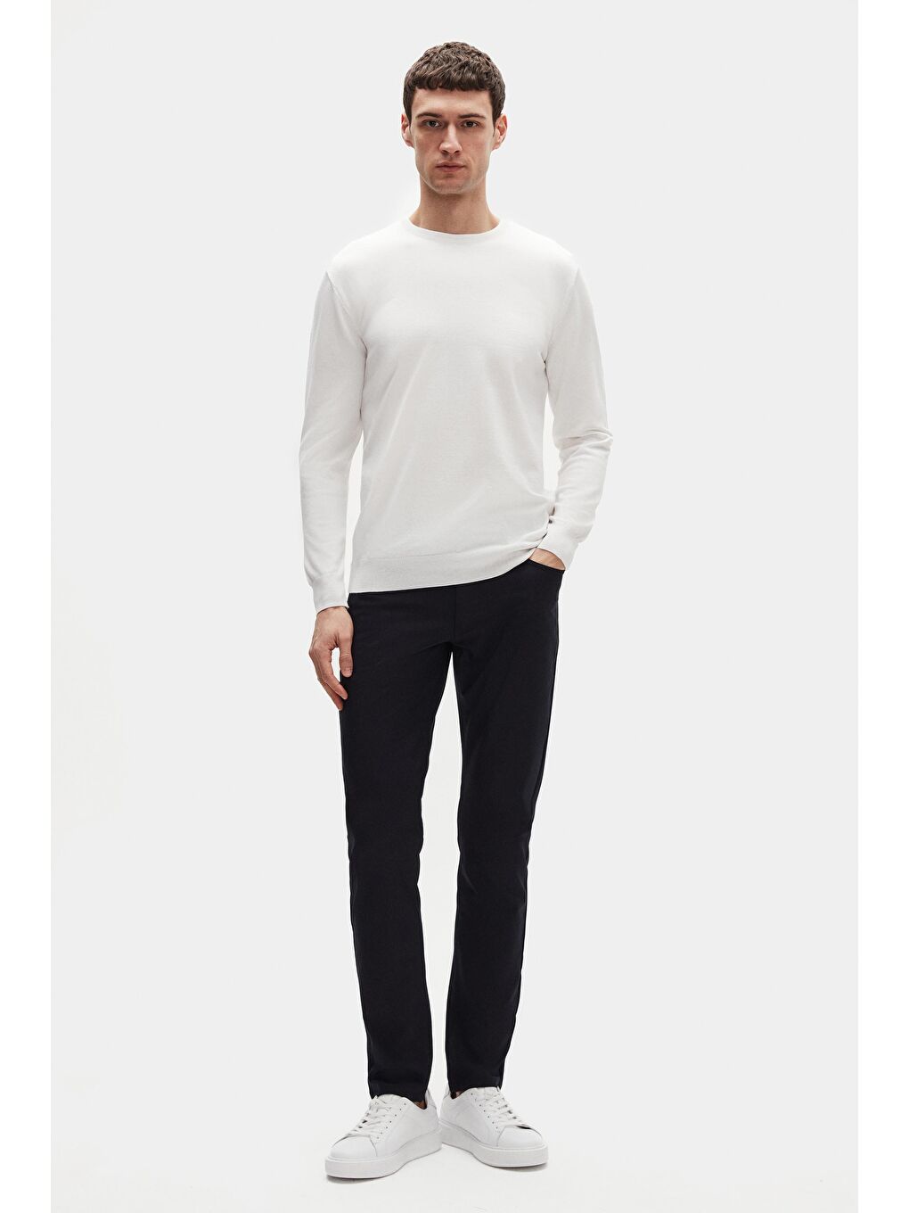 Regular Fit Ekru Tüylenme Yapmayan Bisiklet Yaka Triko Kazak-3