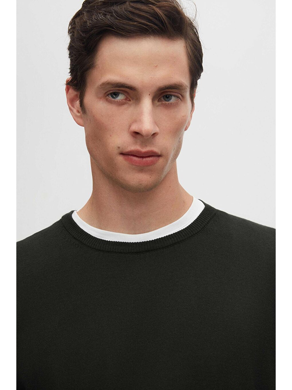 Regular Fit Haki Tüylenme Yapmayan Bisiklet Yaka Triko Kazak-2