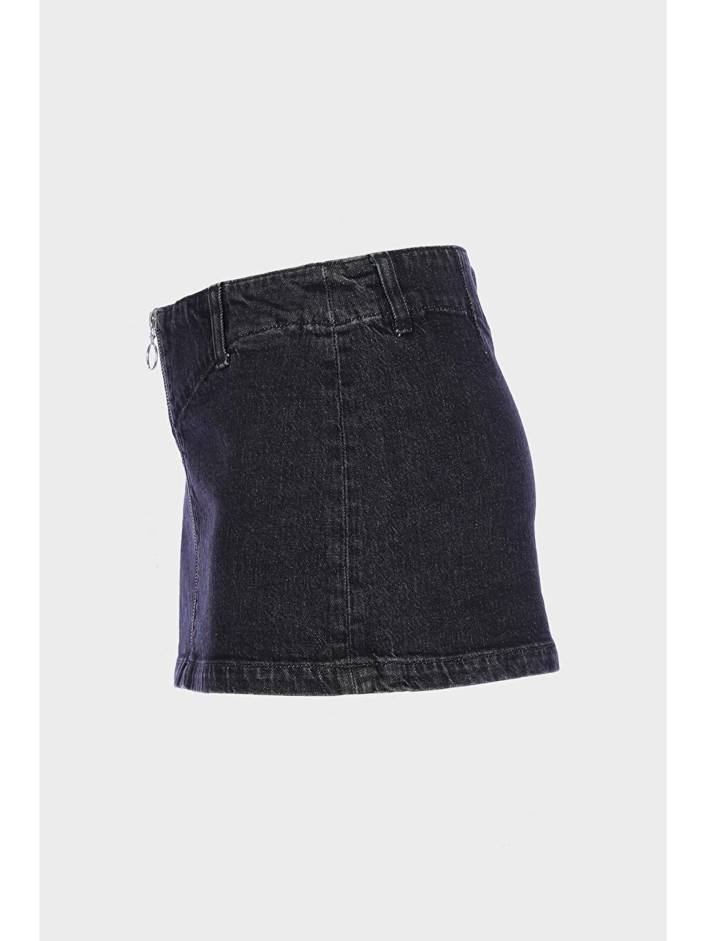 Antrasit Önü Fermuarlı Mini Jean Etek C 4532-014-3