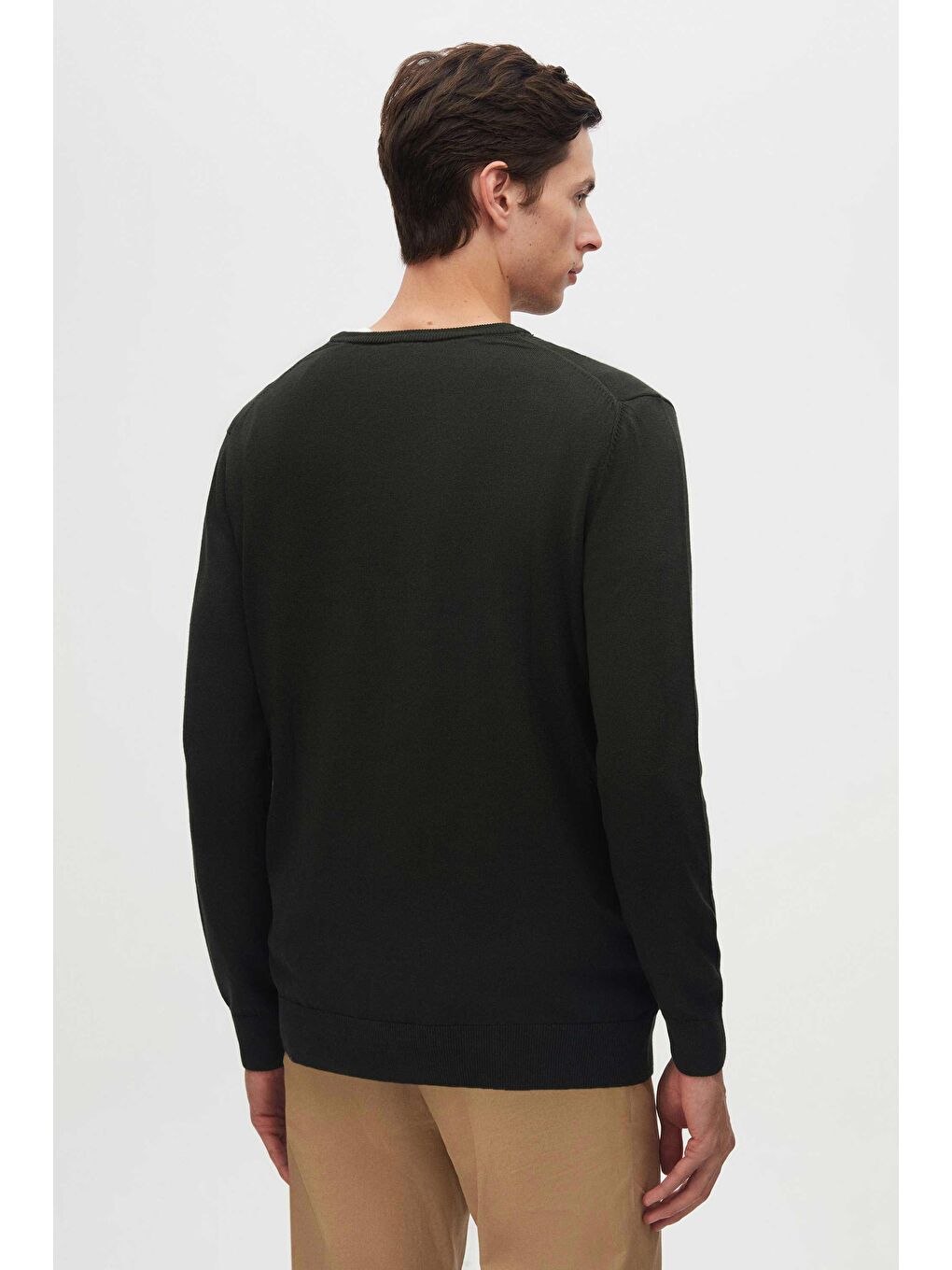 Regular Fit Haki Tüylenme Yapmayan Bisiklet Yaka Triko Kazak-5