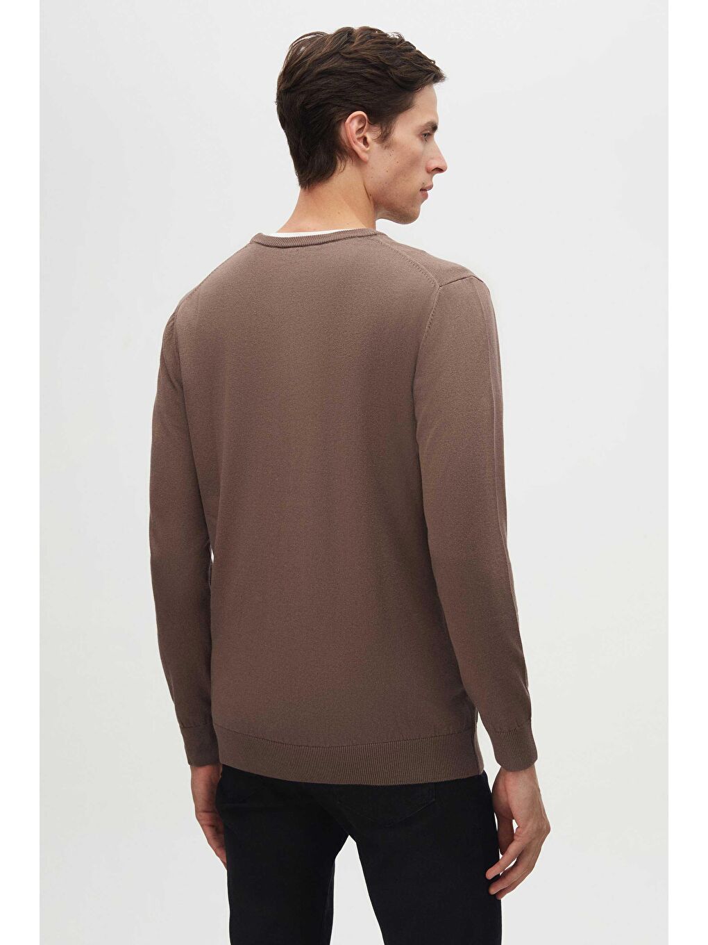 Bej Regular Fit Vizon Tüylenme Yapmayan Bisiklet Yaka Pamuklu Triko Kazak-3