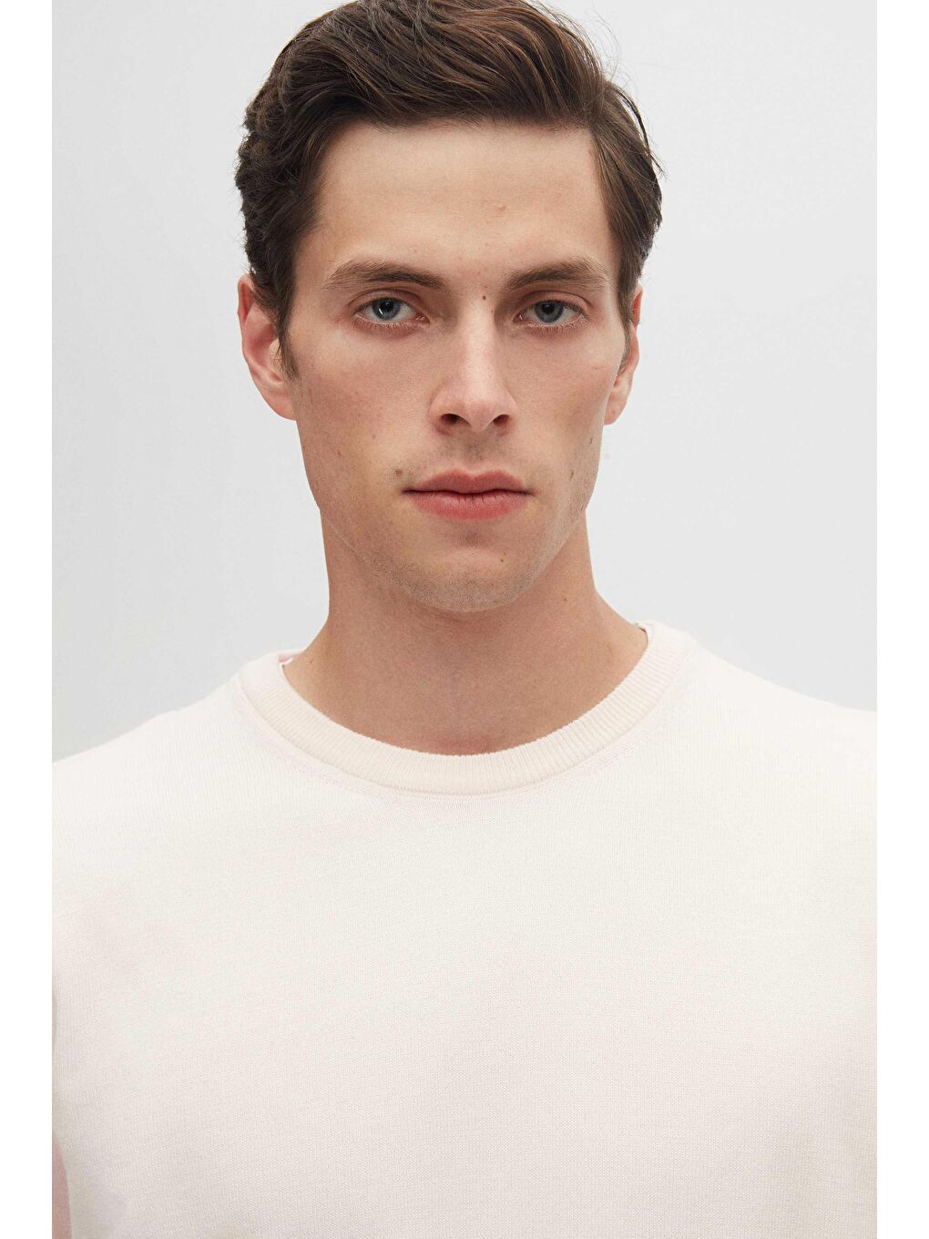 Pembe Regular Fit Pudra Tüylenme Yapmayan Bisiklet Yaka Pamuklu Triko Kazak-1