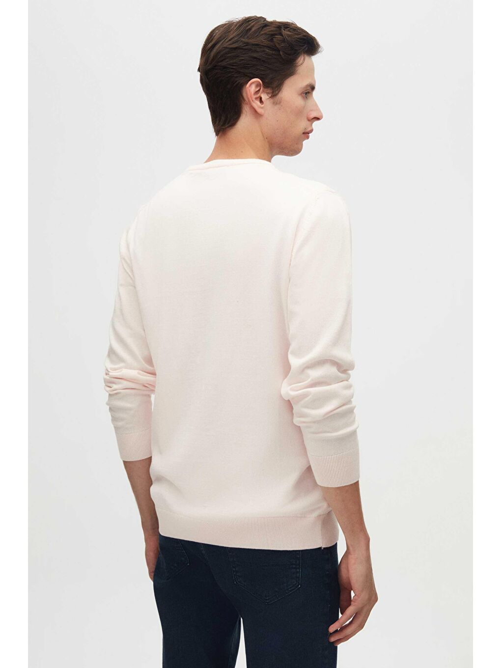 Pembe Regular Fit Pudra Tüylenme Yapmayan Bisiklet Yaka Pamuklu Triko Kazak-3