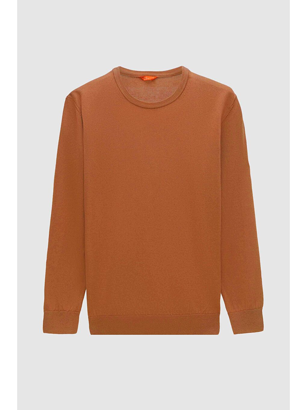 Kahverengi Regular Fit Camel Tüylenme Yapmayan Bisiklet Yaka Pamuklu Triko Kazak-4