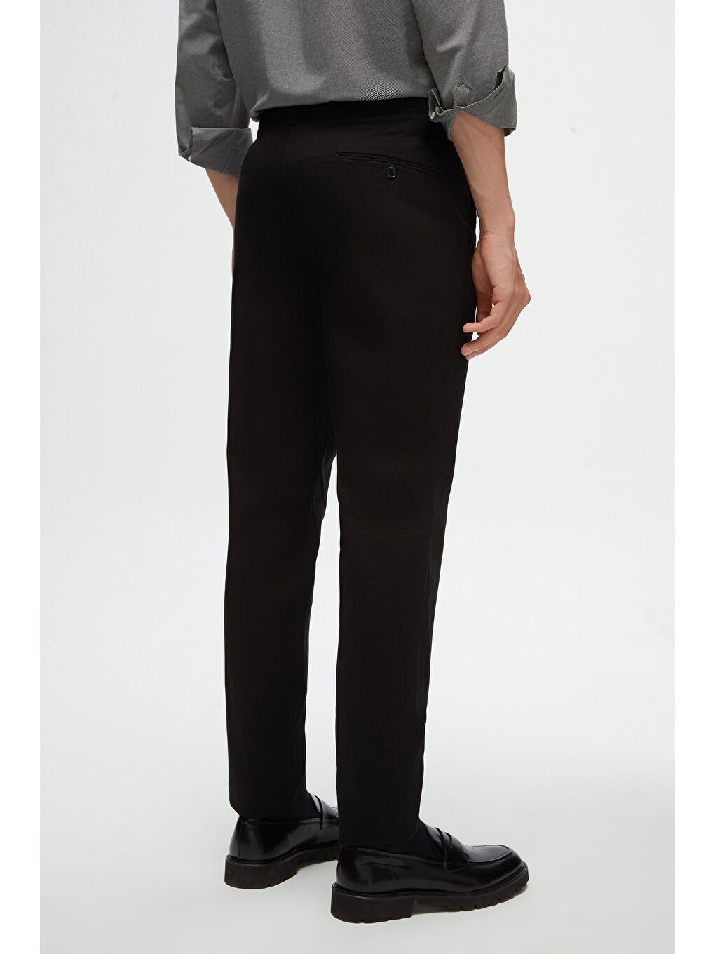 Slim Fit Siyah Armürlü Yan Beli Lastikli Esnek Elastanlı Yandan Cepli Chino Pantolon-3