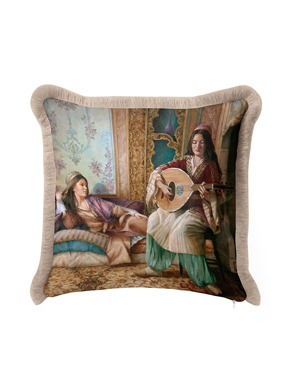 Karışık Oryantal Saray Esintili Saçaklı Yastık Kılıfı - Klasik Osmanlı Bohem Gold Püsküllü Kırlent Kılıfı-1