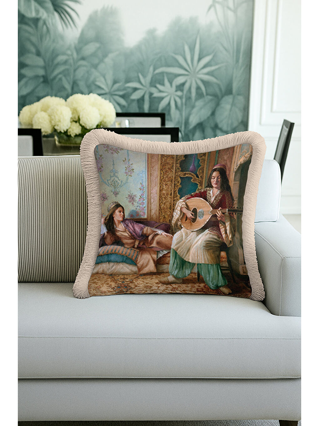 Karışık Oryantal Saray Esintili Saçaklı Yastık Kılıfı - Klasik Osmanlı Bohem Gold Püsküllü Kırlent Kılıfı-3