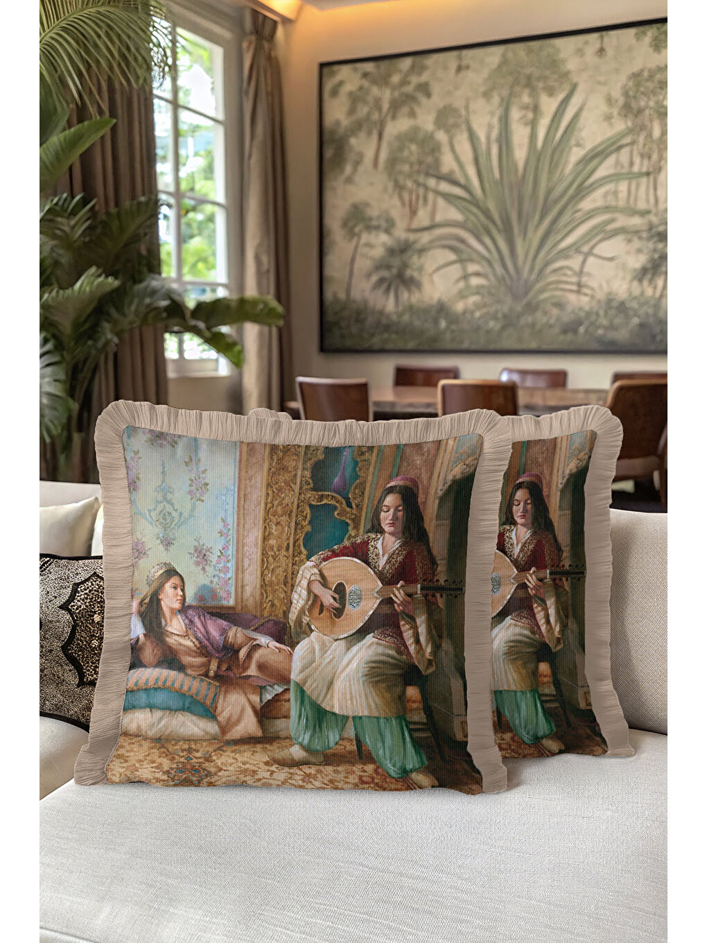 Karışık Oryantal Saray Esintili Saçaklı Yastık Kılıfı - Klasik Osmanlı Bohem Gold Püsküllü Kırlent Kılıfı-5