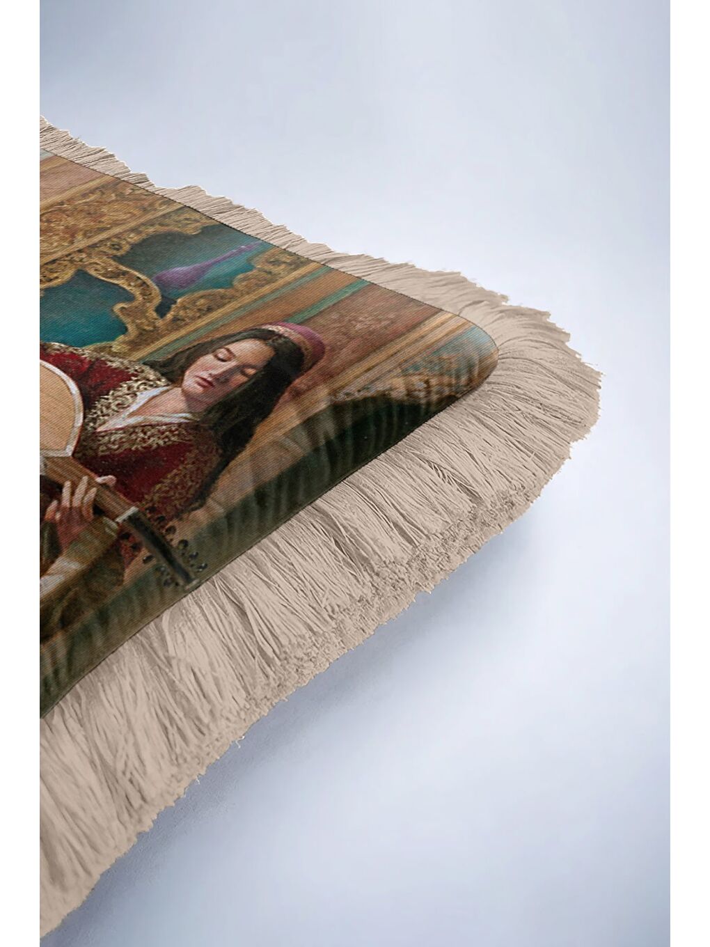 Karışık Oryantal Saray Esintili Saçaklı Yastık Kılıfı - Klasik Osmanlı Bohem Gold Püsküllü Kırlent Kılıfı-6