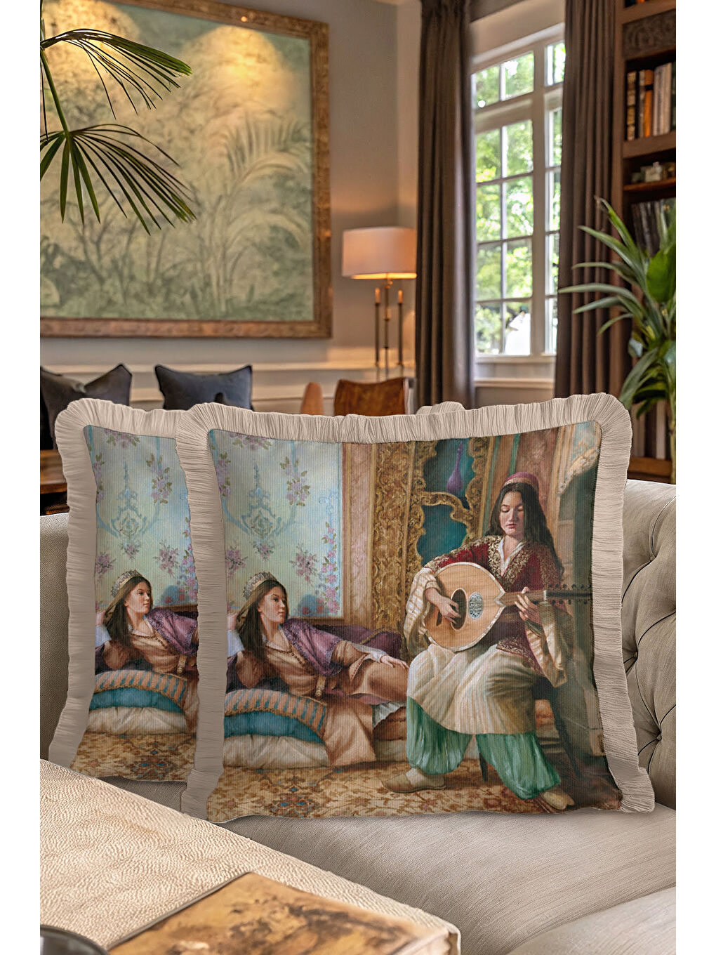 Karışık Oryantal Saray Esintili Saçaklı Yastık Kılıfı - Klasik Osmanlı Bohem Gold Püsküllü Kırlent Kılıfı-7