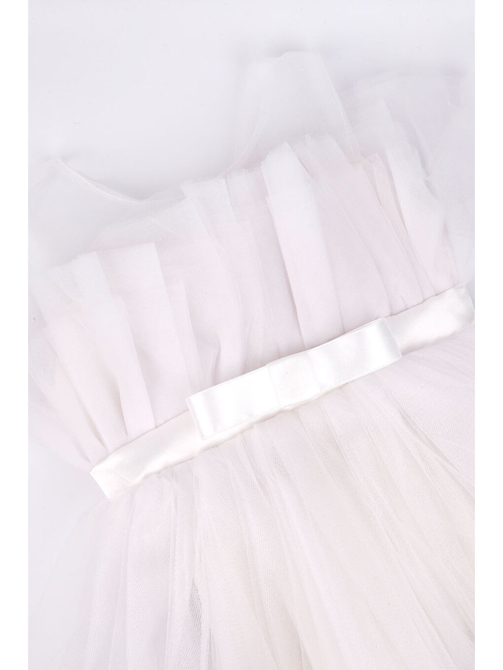 Beyaz Kemer Detaylı Kız Çocuk Tül Elbise - Kendall-2