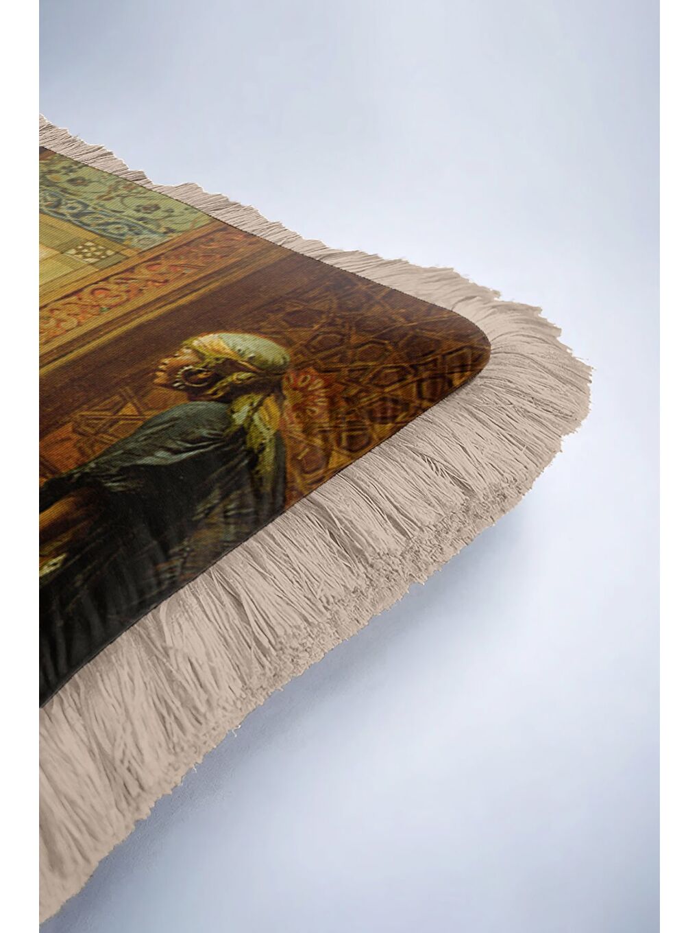 Karışık Oryantal Saray Sanatı Saçaklı Yastık Kılıfı - Klasik Osmanlı Kahverengi Püsküllü Kırlent Kılıfı-6