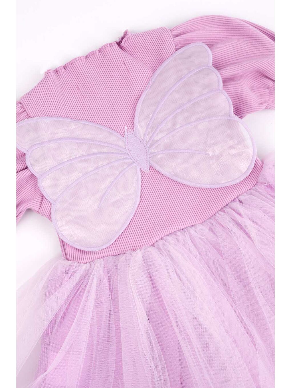 Lila Karpuz Kollu Kelebek Kanatlı Kız Çocuk Elbise - Angel-3