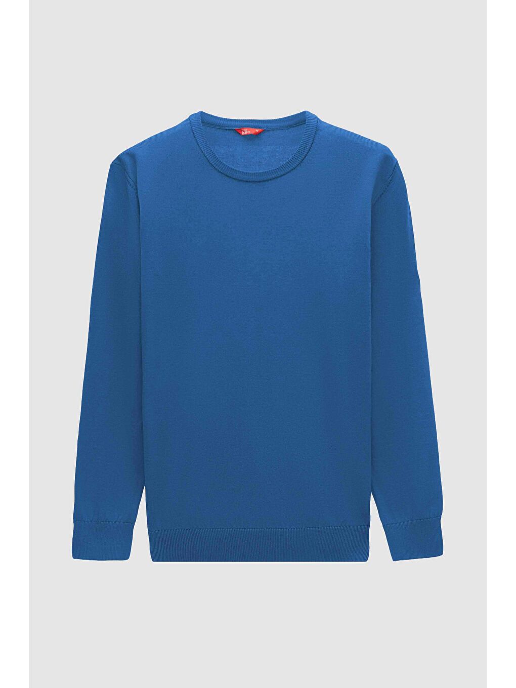 Regular Fit Mavi Tüylenme Yapmayan Bisiklet Yaka Pamuklu Triko Kazak-4