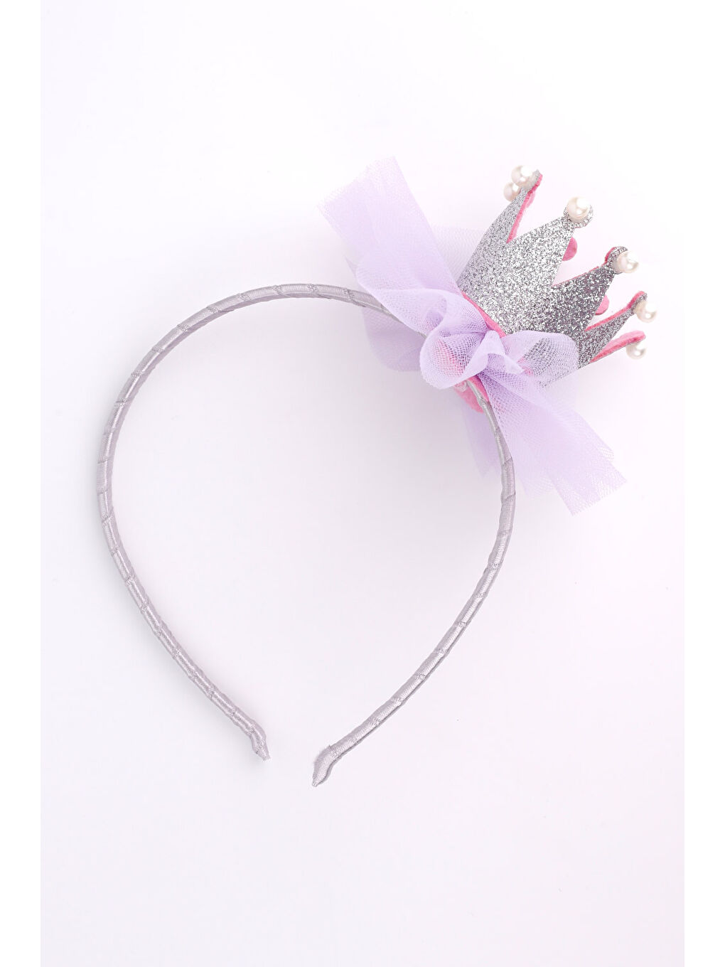 Lila İncili Kraliçe Tüllü Kız Çocuk Taç-1