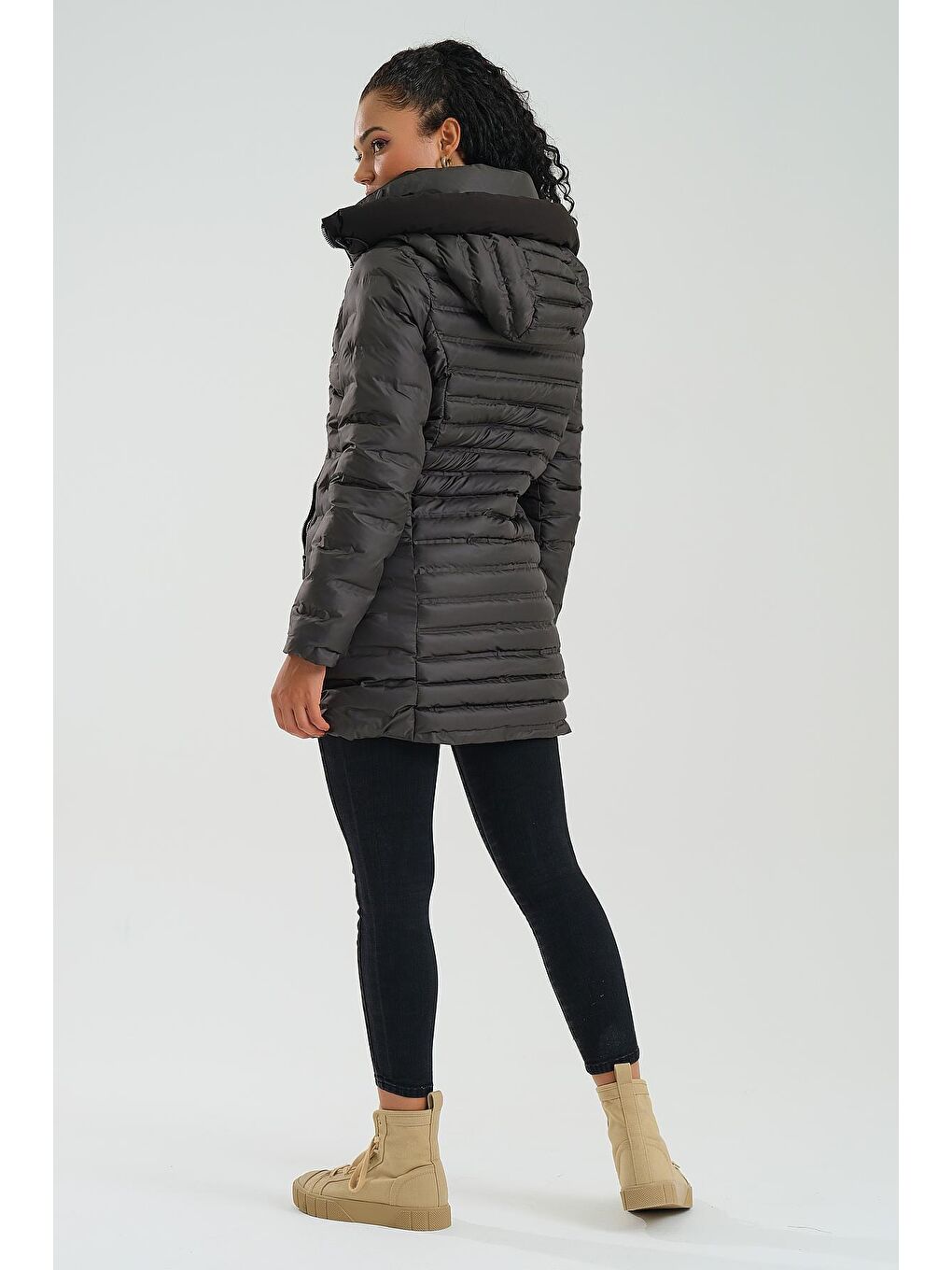 Antrasit Kadın Mont-4