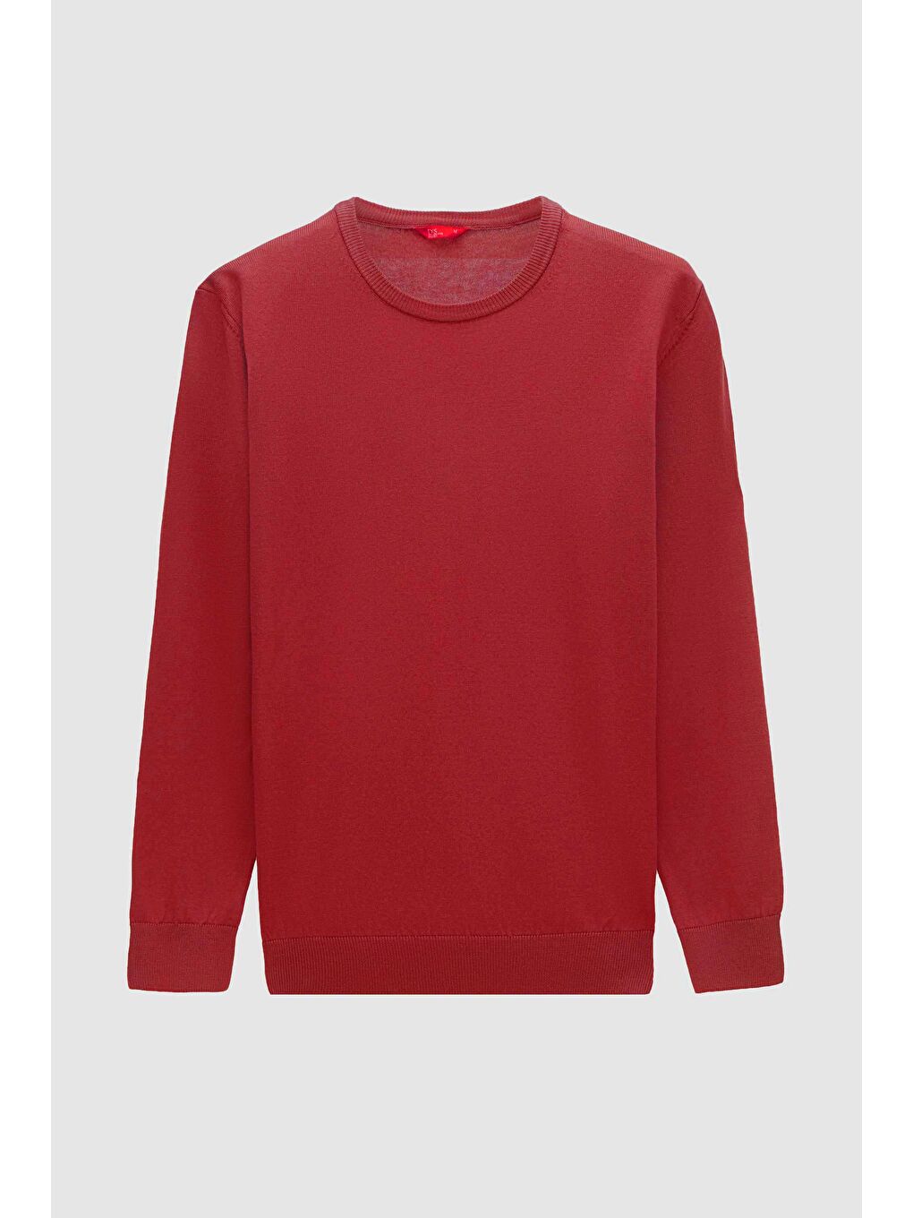 Kırmızı Regular Fit Nar Çiçeği Tüylenme Yapmayan Bisiklet Yaka Pamuklu Triko Kazak-4