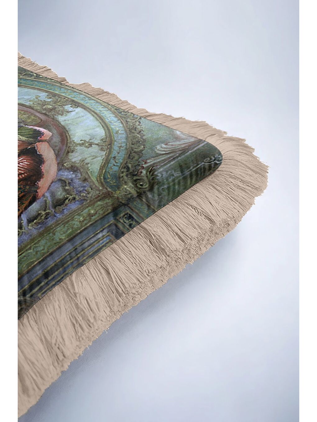 Karışık Saray ihtişamı detaylı Saçaklı Yastık Kılıfı - Osmanlı hanedan nostaljik bej Püsküllü Kırlent Kılıfı-6