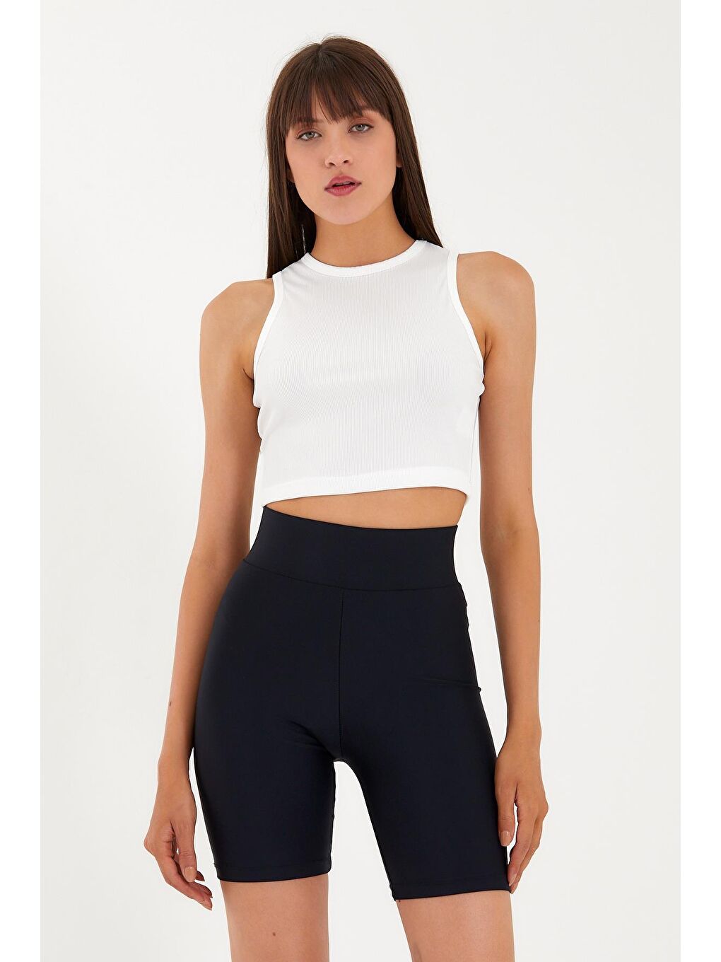 Beyaz Kadın Bisiklet Yaka Crop-1