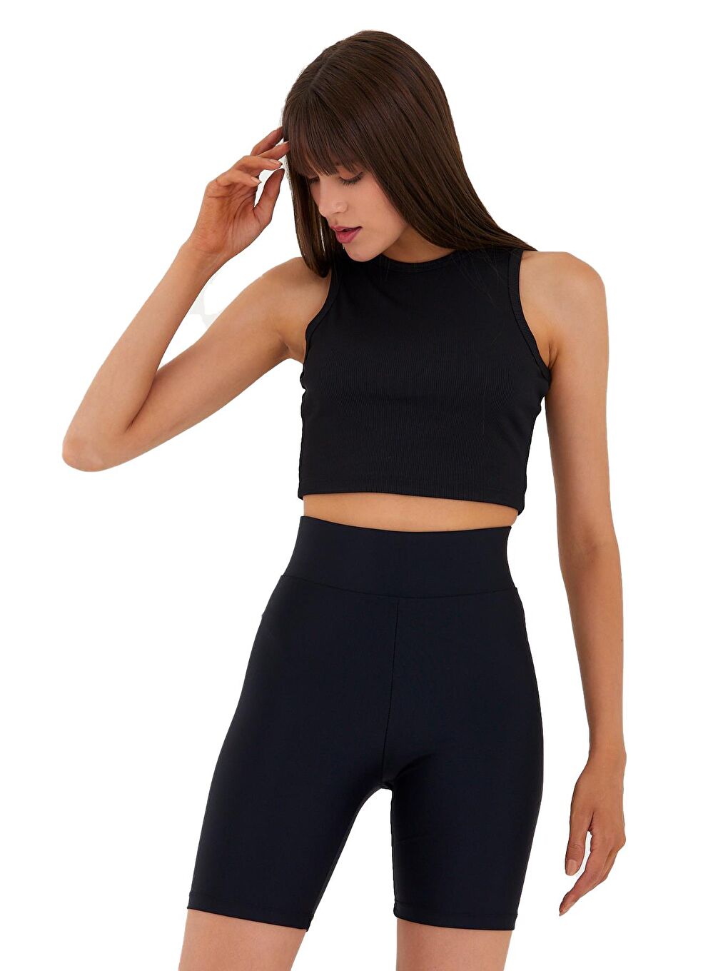 Siyah Kadın Bisiklet Yaka Crop