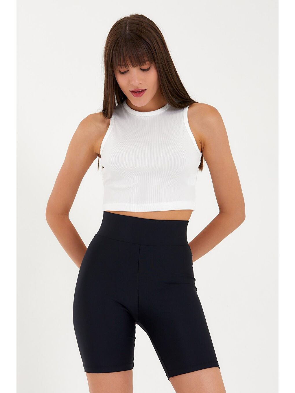 Beyaz Kadın Bisiklet Yaka Crop-3