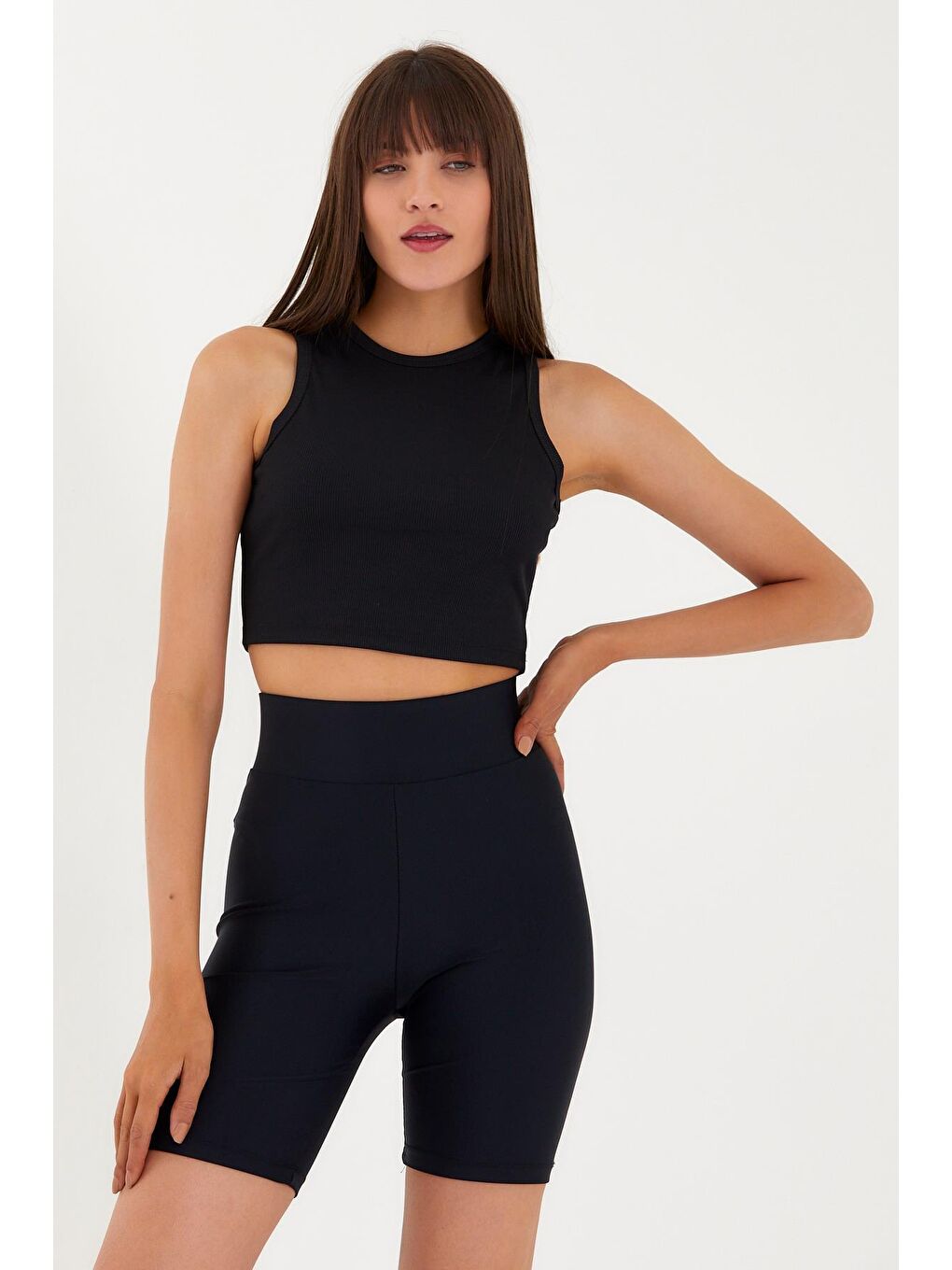 Siyah Kadın Bisiklet Yaka Crop-2