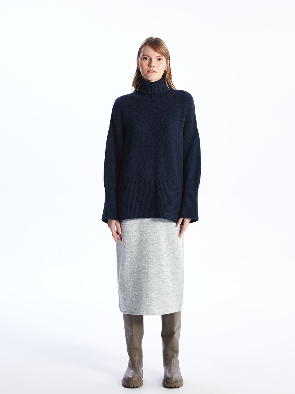 Balıkçı Yaka Yumuşak Dokulu Rahat Kalıp Triko Kazak - Lacivert Renk-1