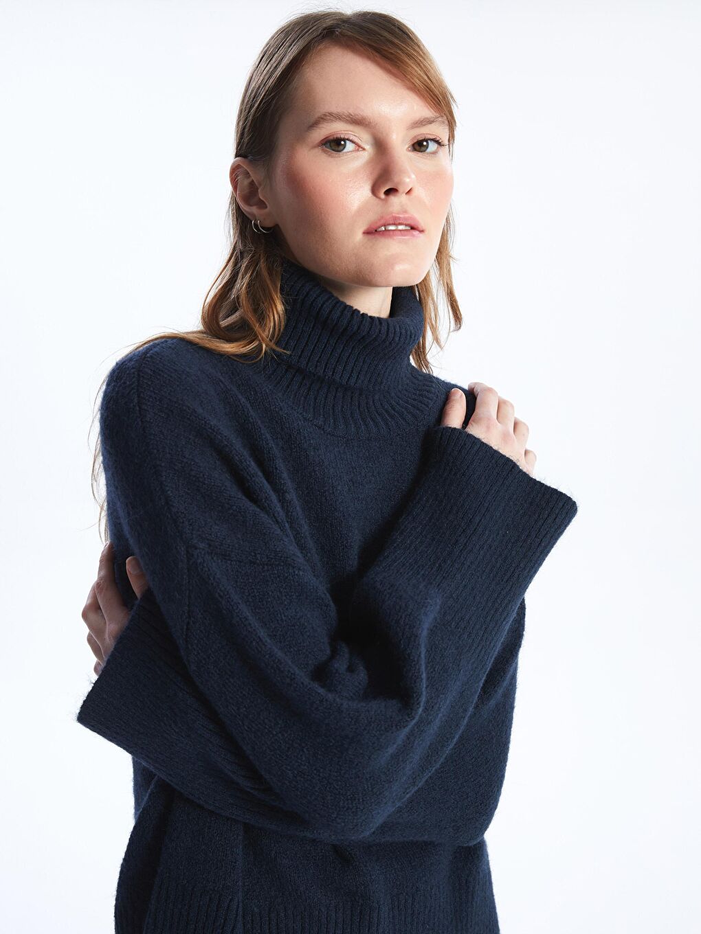 Balıkçı Yaka Yumuşak Dokulu Rahat Kalıp Triko Kazak - Lacivert Renk-2