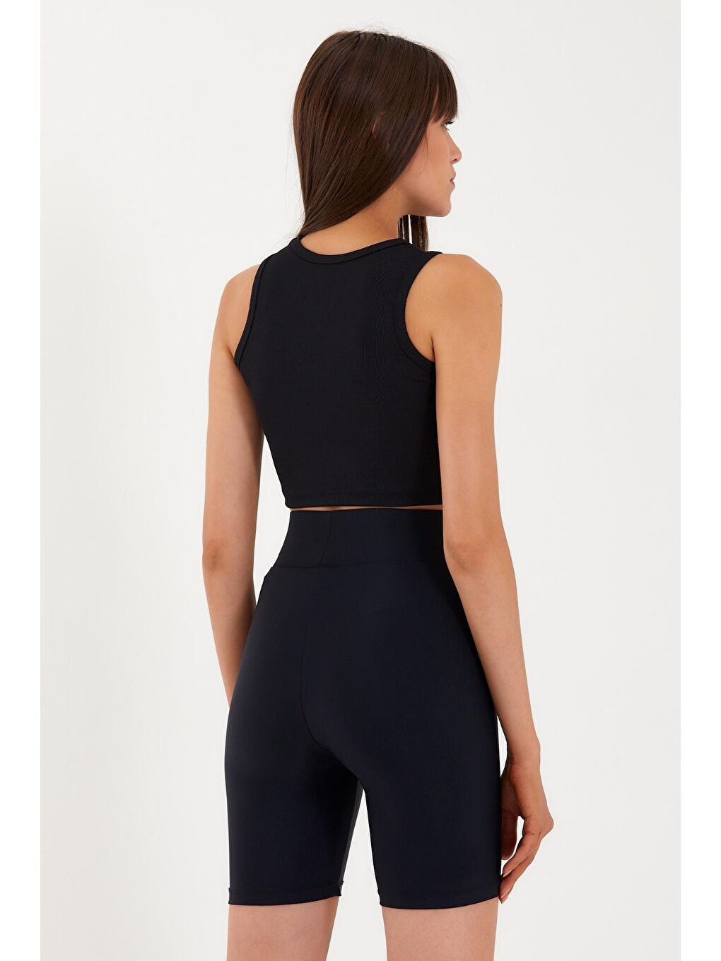 Siyah Kadın Bisiklet Yaka Crop-4