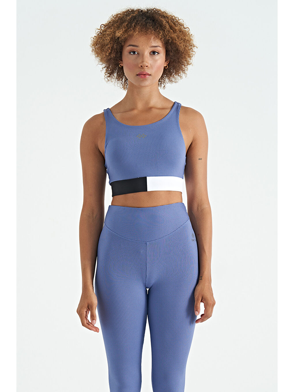 Mor Eflatun Renk Bloklu Logo Baskılı Dar Kalıp Fitilli Kadın Büstiyer - 97275