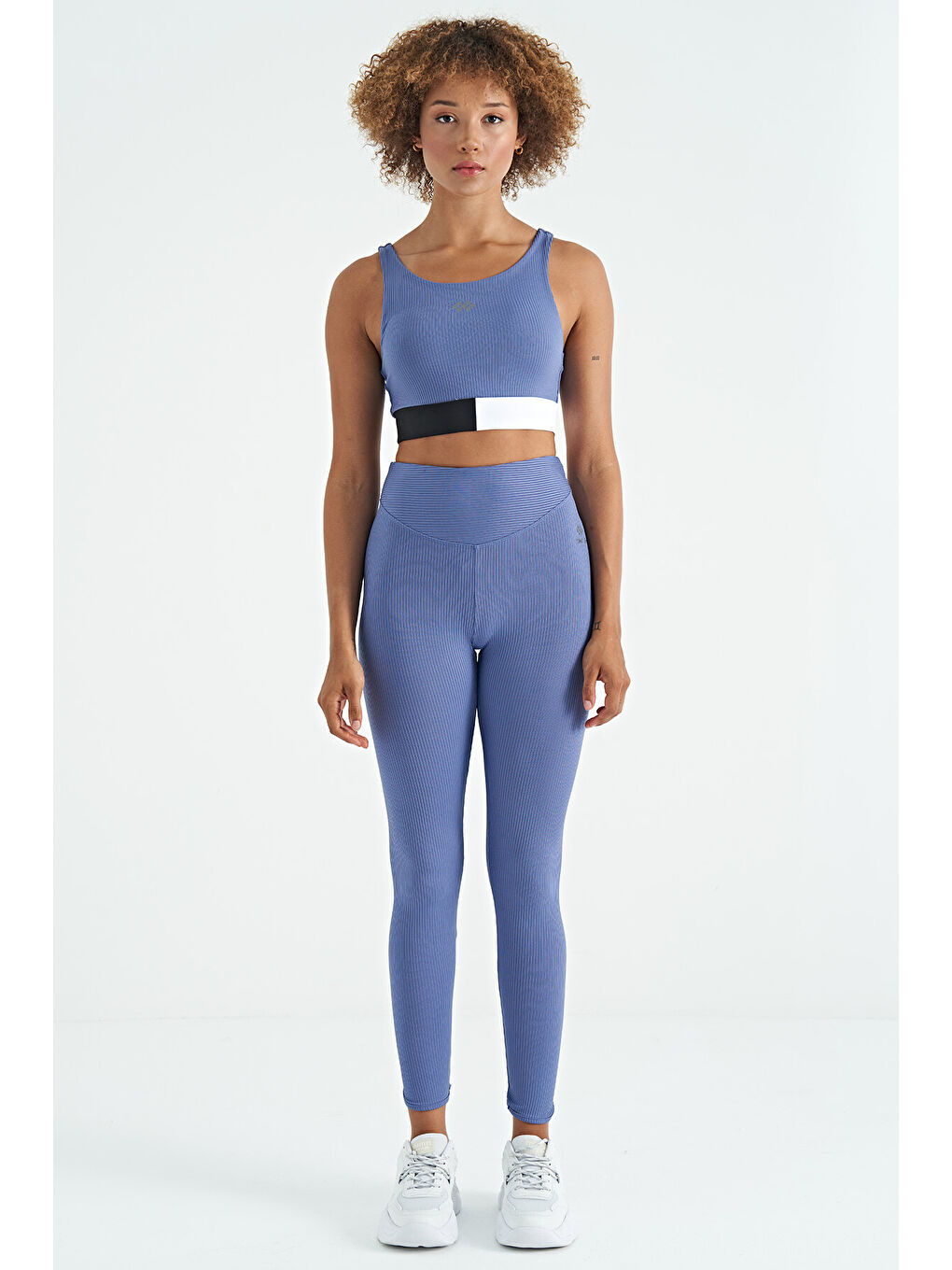 Mor Eflatun Renk Bloklu Logo Baskılı Dar Kalıp Fitilli Kadın Büstiyer - 97275-1