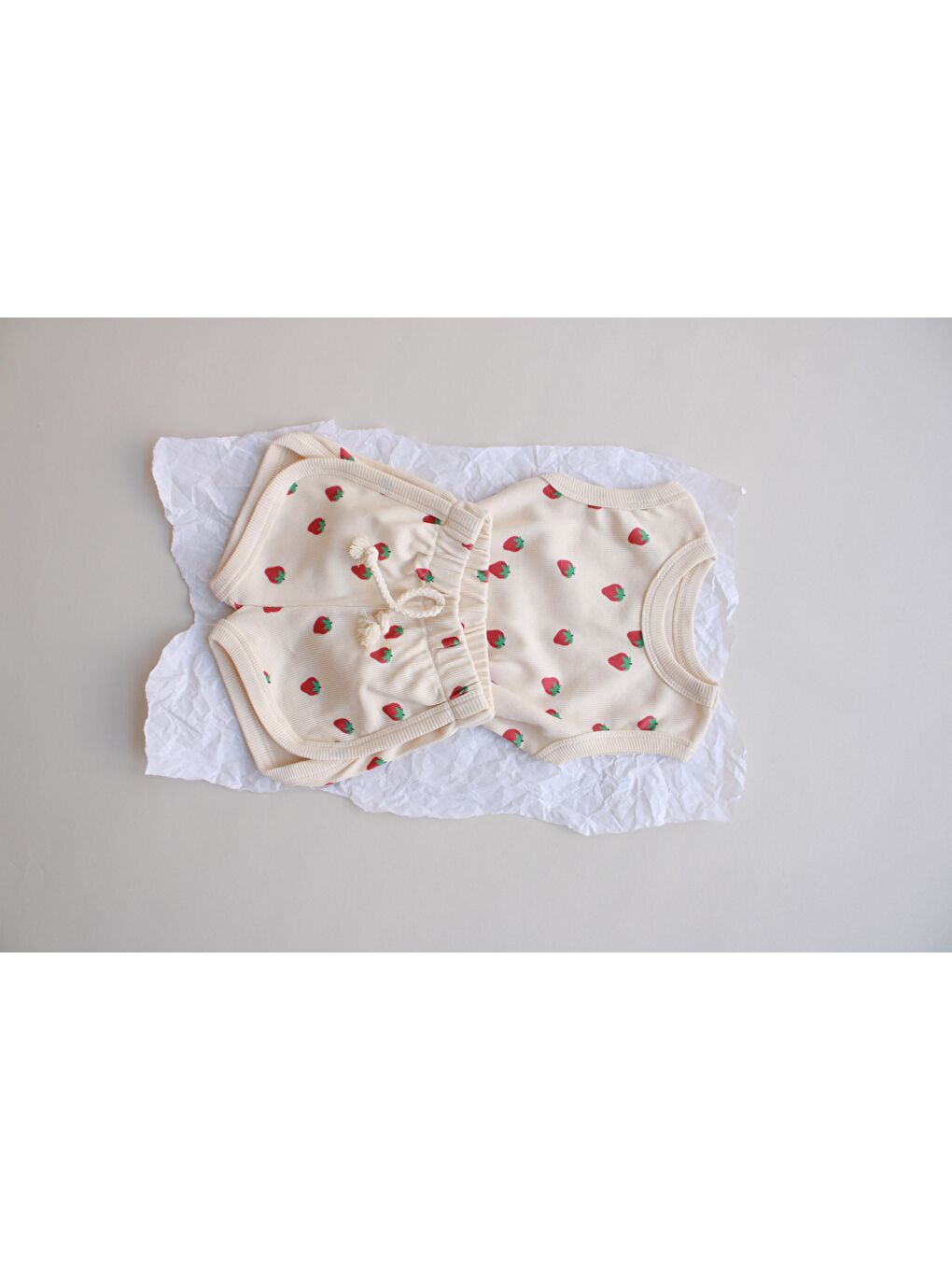 Ekru Çilek Baskı Kaşkorse Atlet Şort Takım-1