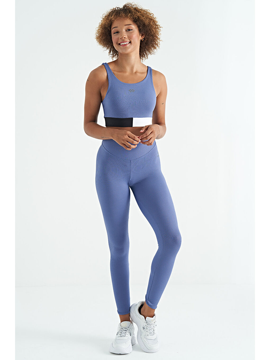 Mor Eflatun Renk Bloklu Logo Baskılı Dar Kalıp Fitilli Kadın Büstiyer - 97275-2