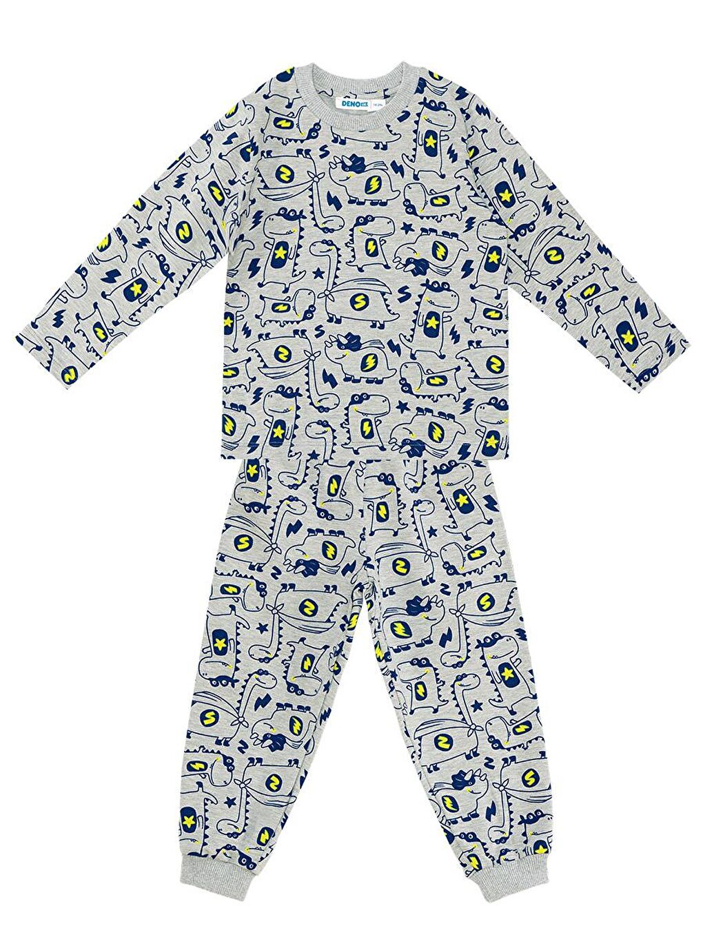 Denokids Gri Süper Dino Erkek Bebek Gri Pijama Takımı - 2