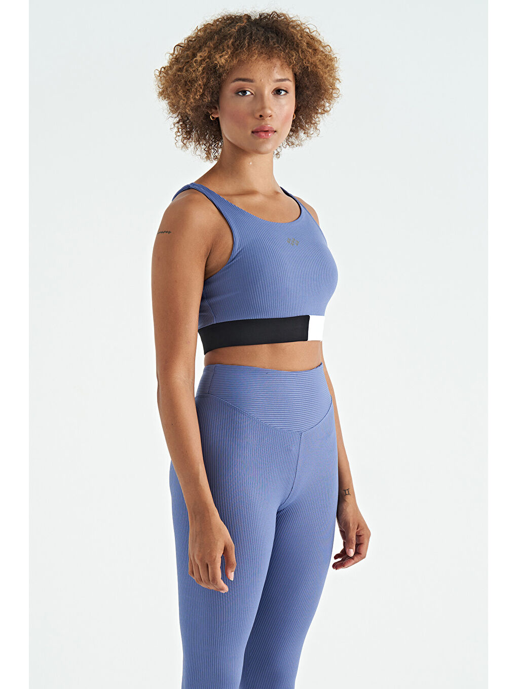 Mor Eflatun Renk Bloklu Logo Baskılı Dar Kalıp Fitilli Kadın Büstiyer - 97275-3