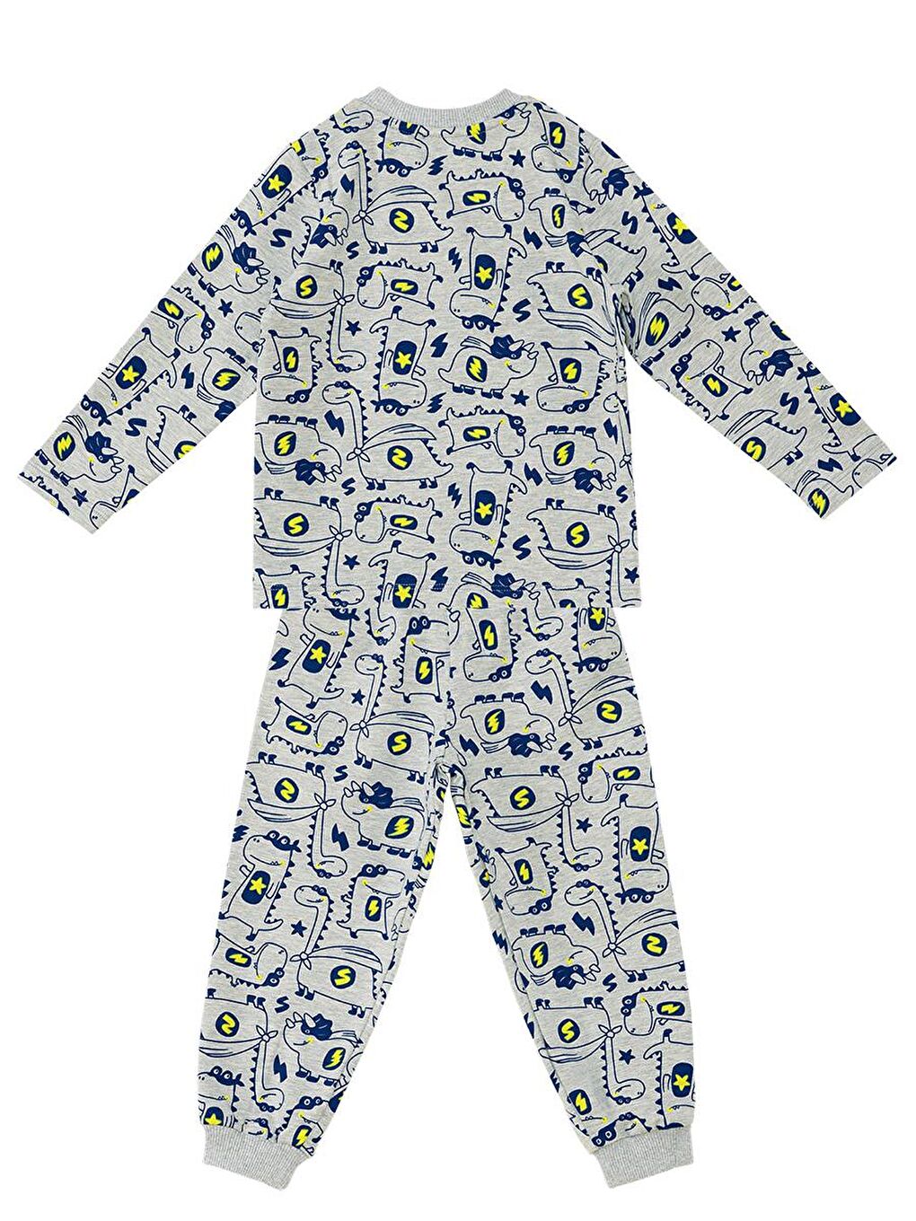 Denokids Gri Süper Dino Erkek Bebek Gri Pijama Takımı - 3