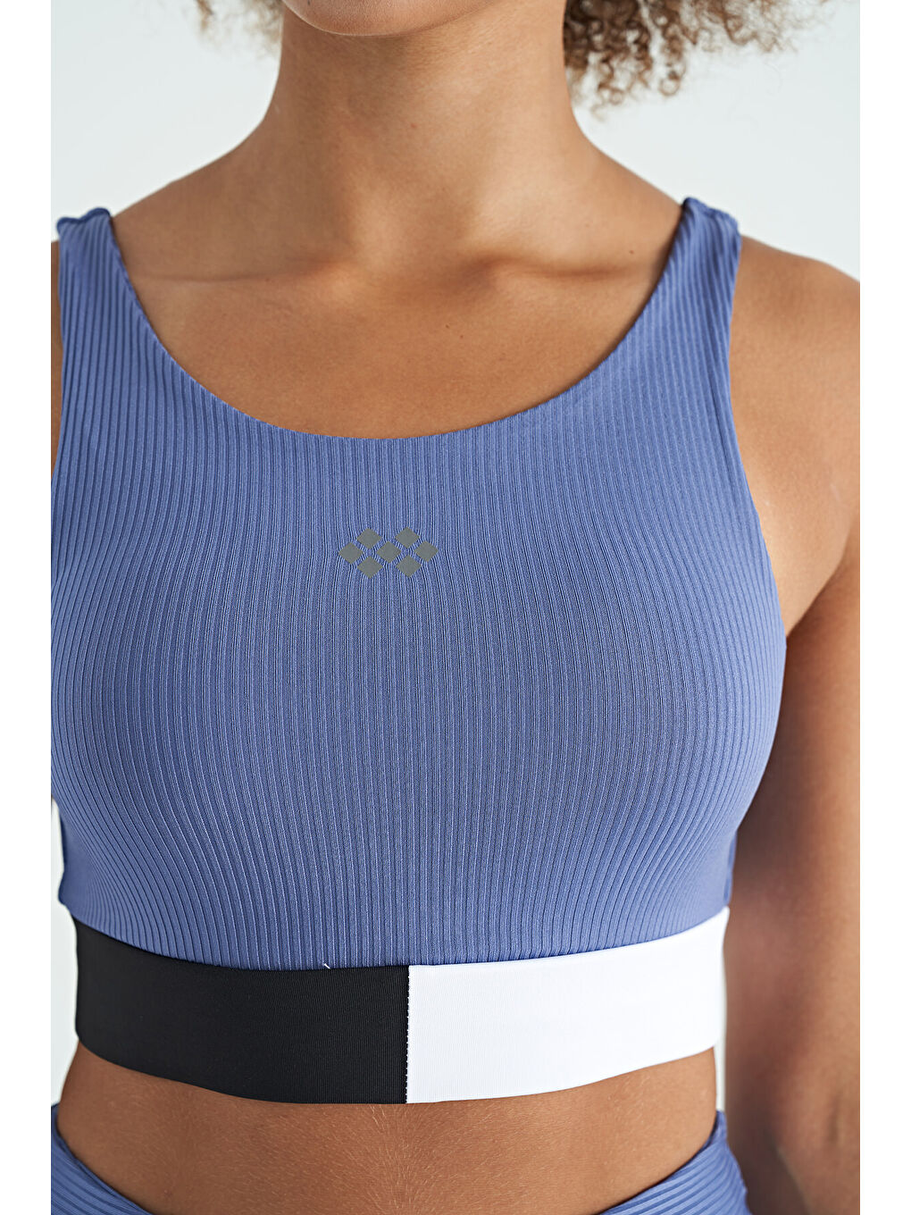 Mor Eflatun Renk Bloklu Logo Baskılı Dar Kalıp Fitilli Kadın Büstiyer - 97275-4