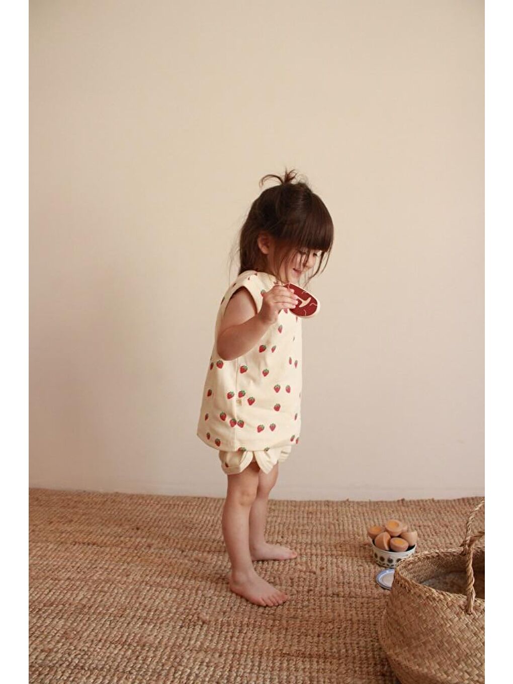 Ekru Çilek Baskı Kaşkorse Atlet Şort Takım-3