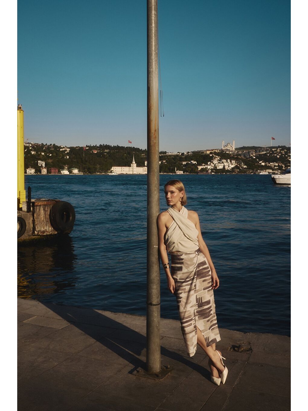 Bej Desenli Keten Kalem Etek - Taş-1