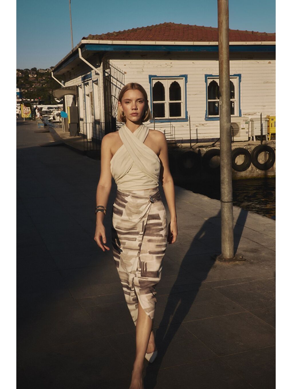 Bej Desenli Keten Kalem Etek - Taş-2