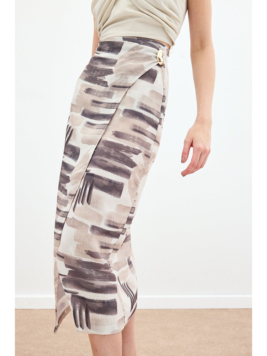 Bej Desenli Keten Kalem Etek - Taş-6