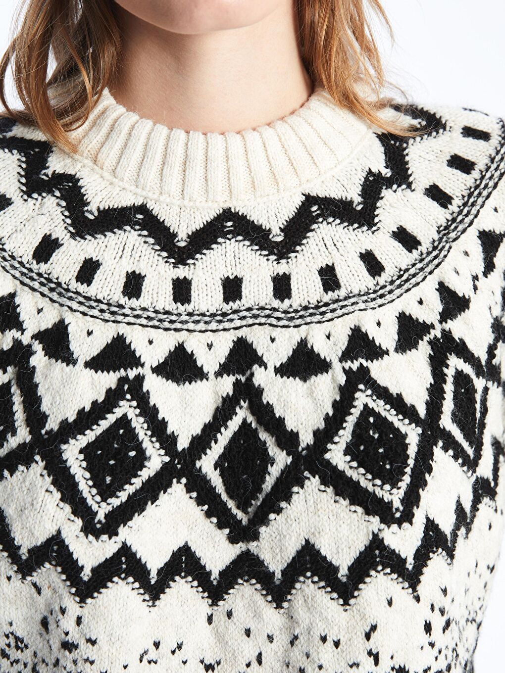 Milano - Bisiklet Yaka Yumuşak Dokulu Jakarlı Triko Kazak - Siyah-Beyaz Renk-3