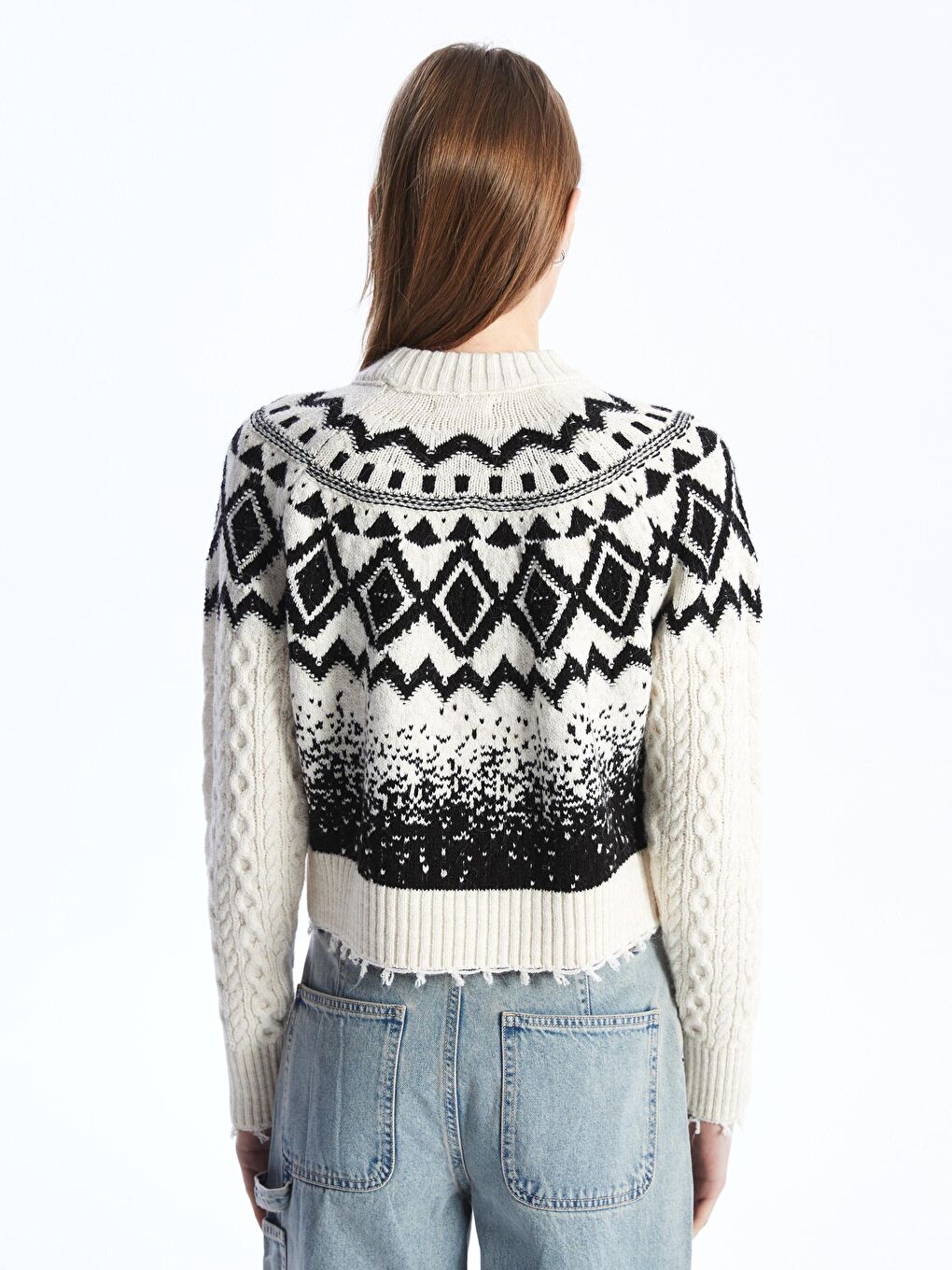 Milano - Bisiklet Yaka Yumuşak Dokulu Jakarlı Triko Kazak - Siyah-Beyaz Renk-4