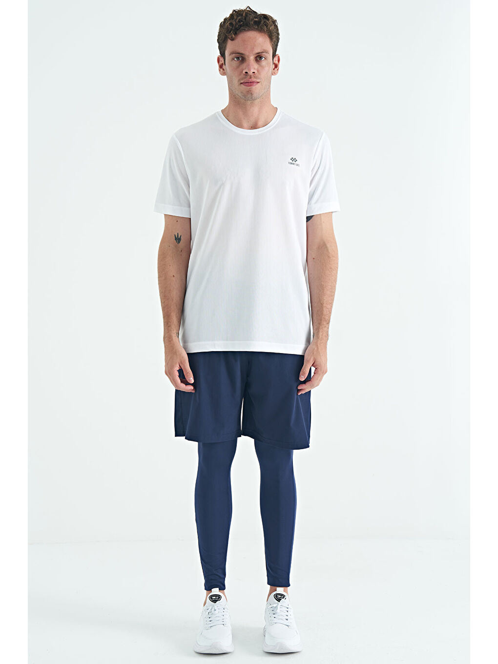 İndigo Arka Bilek Baskı Detaylı Yüksek Bel Slim Fit Aktif Spor Erkek Tayt - 84988