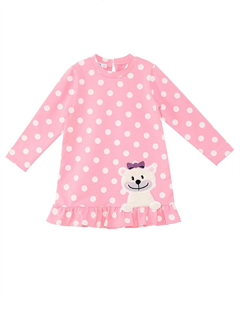 Denokids Pembe Ayıcık Kız Bebek Puantiyeli Pembe Elbise - 2