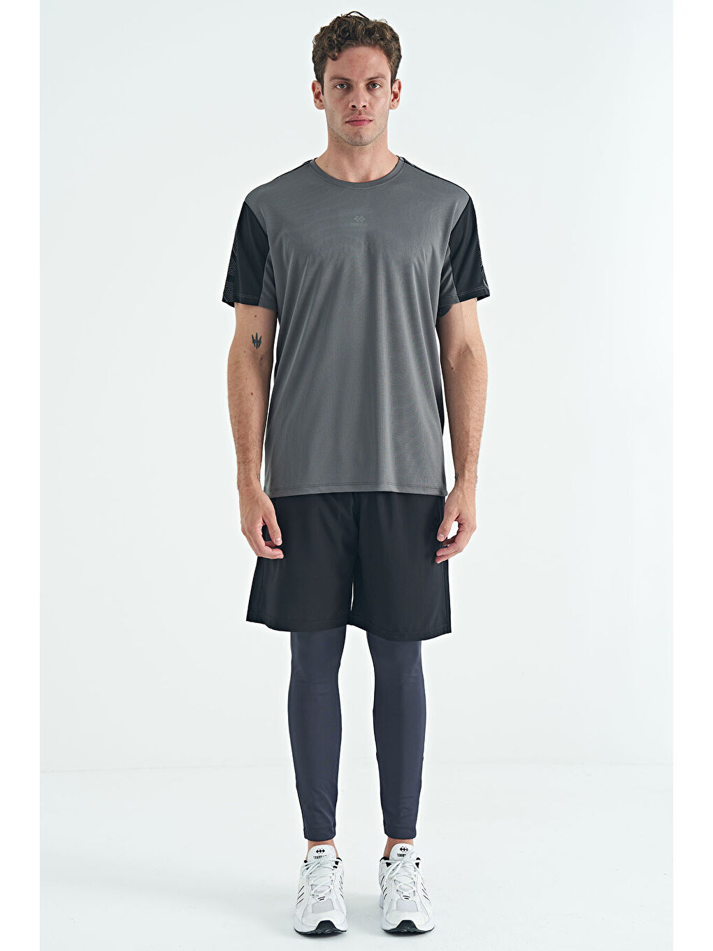 Antrasit Arka Bilek Baskı Detaylı Yüksek Bel Slim Fit Aktif Spor Erkek Tayt - 84988-2