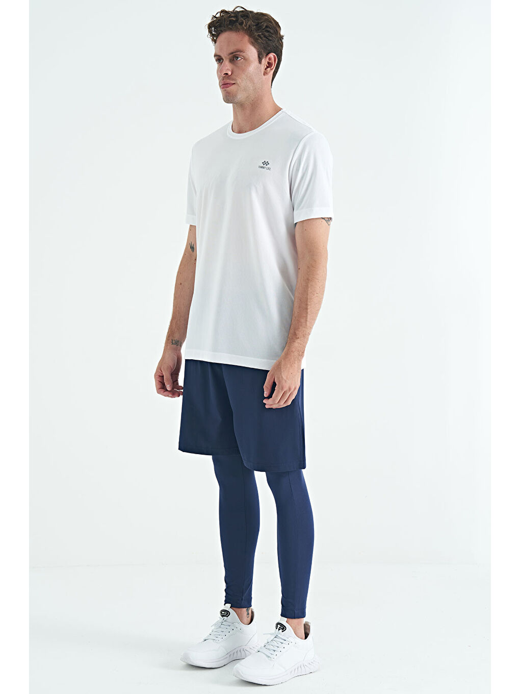 İndigo Arka Bilek Baskı Detaylı Yüksek Bel Slim Fit Aktif Spor Erkek Tayt - 84988-3