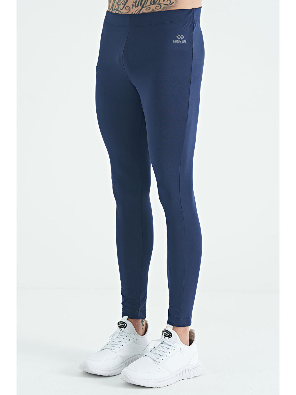 İndigo Arka Bilek Baskı Detaylı Yüksek Bel Slim Fit Aktif Spor Erkek Tayt - 84988-4